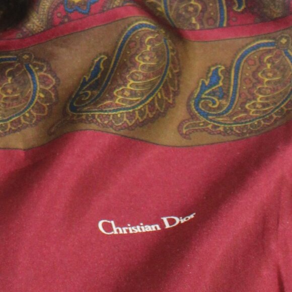 Christian Dior Wine Paisley Silk Face Wool Back Long Rectangle Muffle Scarf - Picture 4 of 7